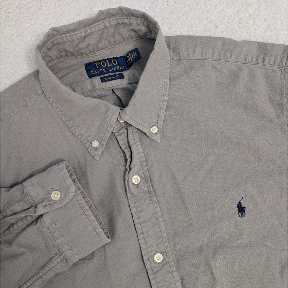 Polo Ralph Lauren Shirt Mens L Chambray Long Sleeve Button Down Gray Classic Fit